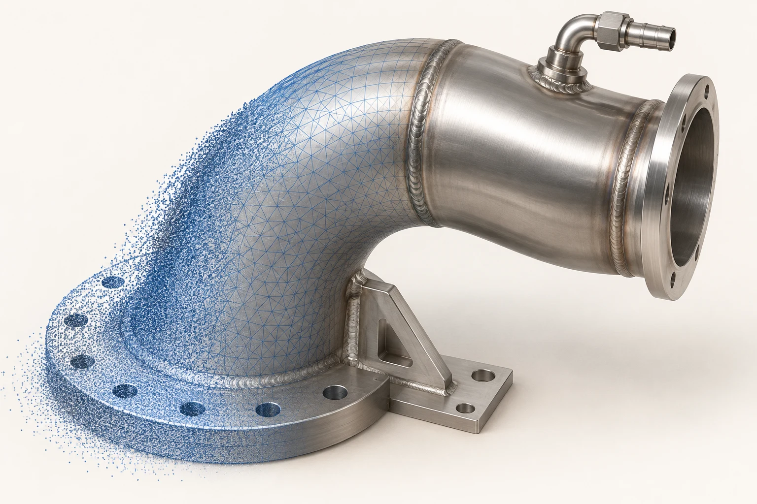 Marine exhaust riser transitioning from a point cloud scan through a CAD mesh into stainless steel